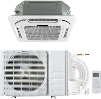 Garvee 18000 BTU Ceiling Cassette Mini Split AC, 8-Way 360° Airflow, Remote Control, Ductless Cooling & Heating, 208/230V, 25ft Kit