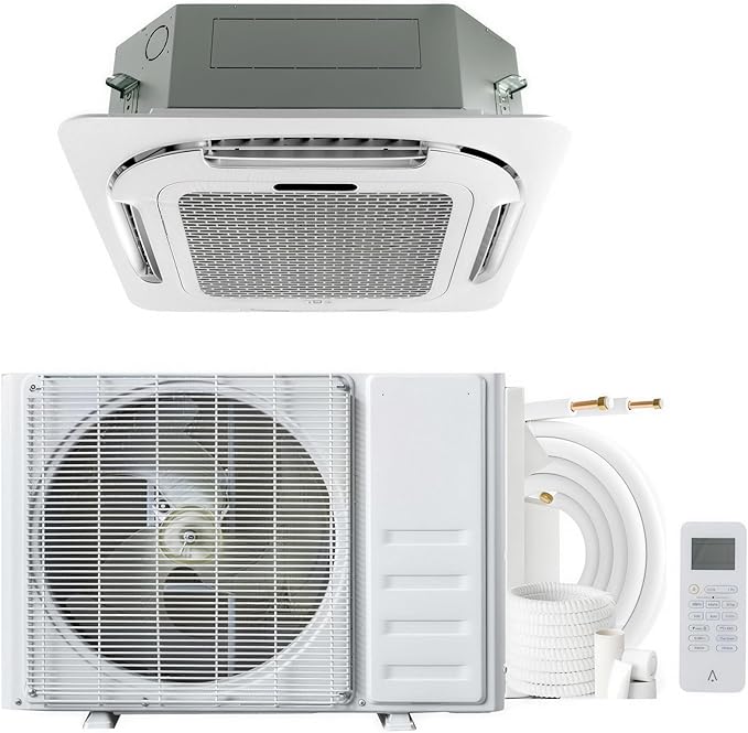 Garvee 18000 BTU Ceiling Cassette Mini Split AC – front panel view showing the recessed ceiling design and white finish