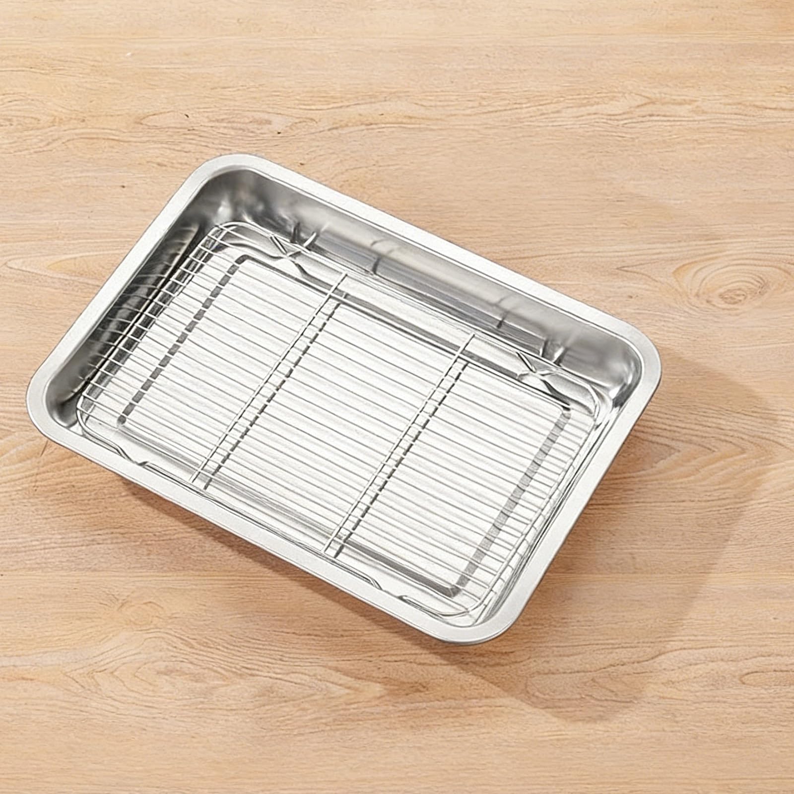 Bandeja Horno Acero Inoxidable con Rejilla de Enfriamiento, Bandejas para Servir Comida de Metal de Acero Inoxidable para Escurrir Agua y Aceite y a la Parrilla(50x35x5cm/20x14x2in)