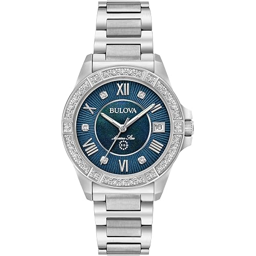 Bulova Ladies' Marine Star 'Series L' 3-Hand Day Date Quartz Diamond Watch, Sapphire Crystal, 100M Water Resistant, Mother-of-Pearl Dial, 34mm