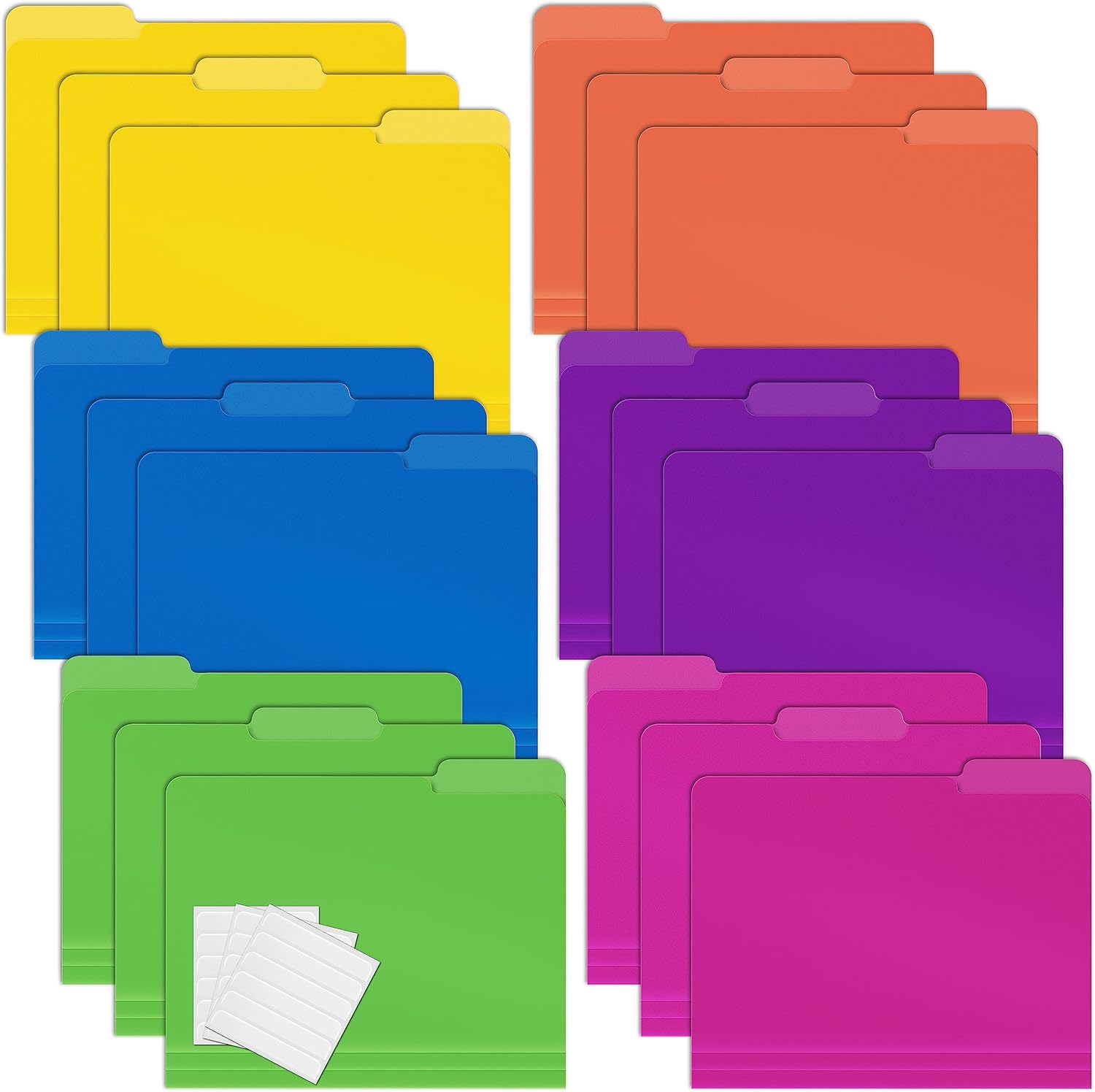 Better Office Products Heavyweight Poly File Folders, 1/3 Cut Tabs, 36 Pack, Assorted Colors, Letter Size, with Adhesive Labels,