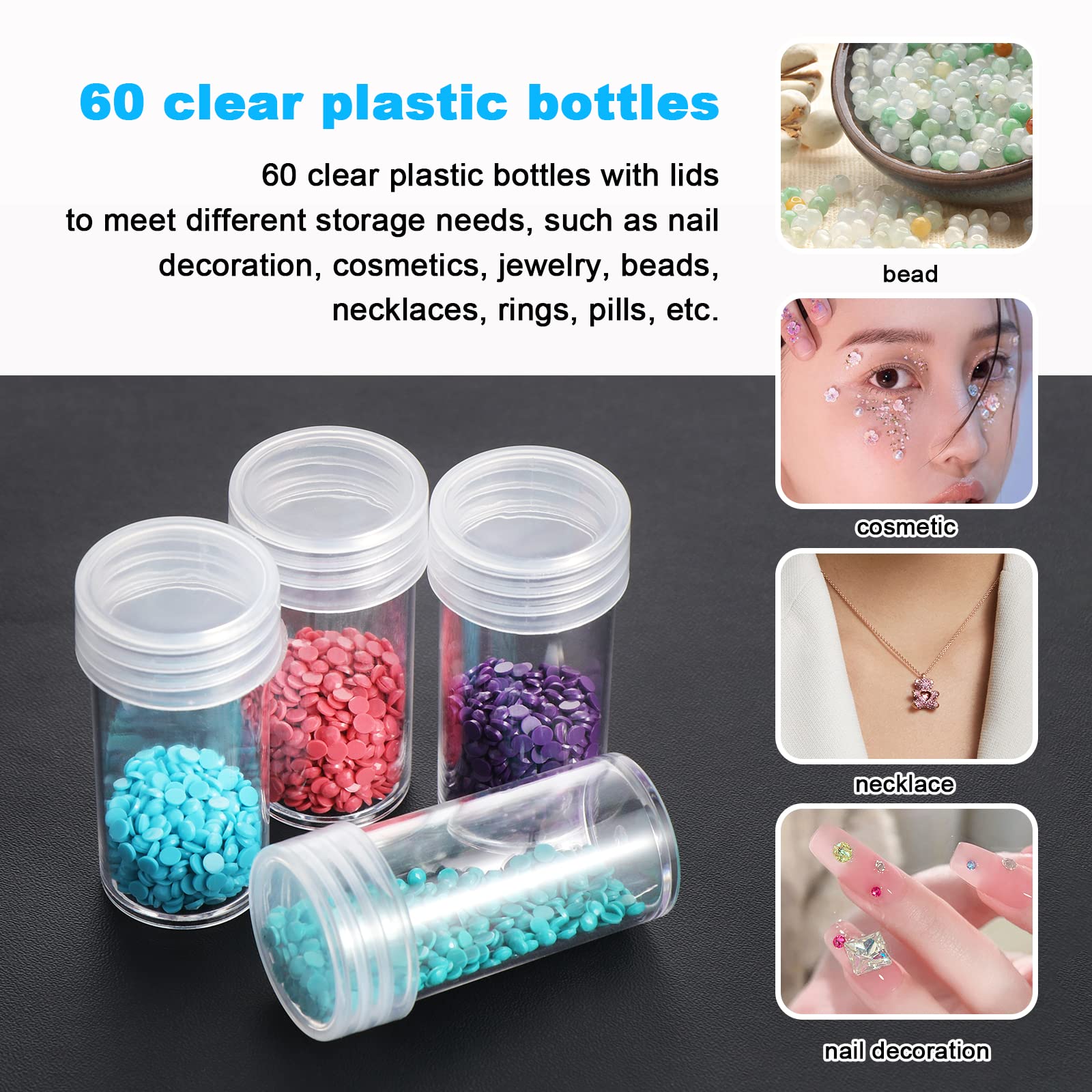 KEESIN Diamond Painting Zubehör Boxen, 60 Slots Storage Koffer Mit Trichter Stickers für Strass Perlen Nägel DIY Handwerk (Blau)
