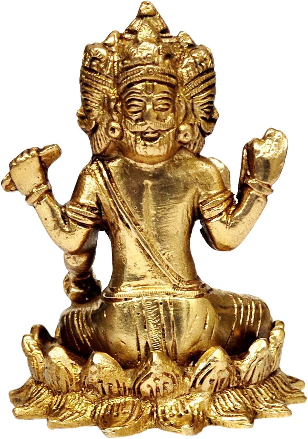 Purpledip Brass Idol Brahma Four Heads (Thai Phra Phrom) Sitting in Padamasana on Lotus: Rare Collection Statue (12045) - Image 5