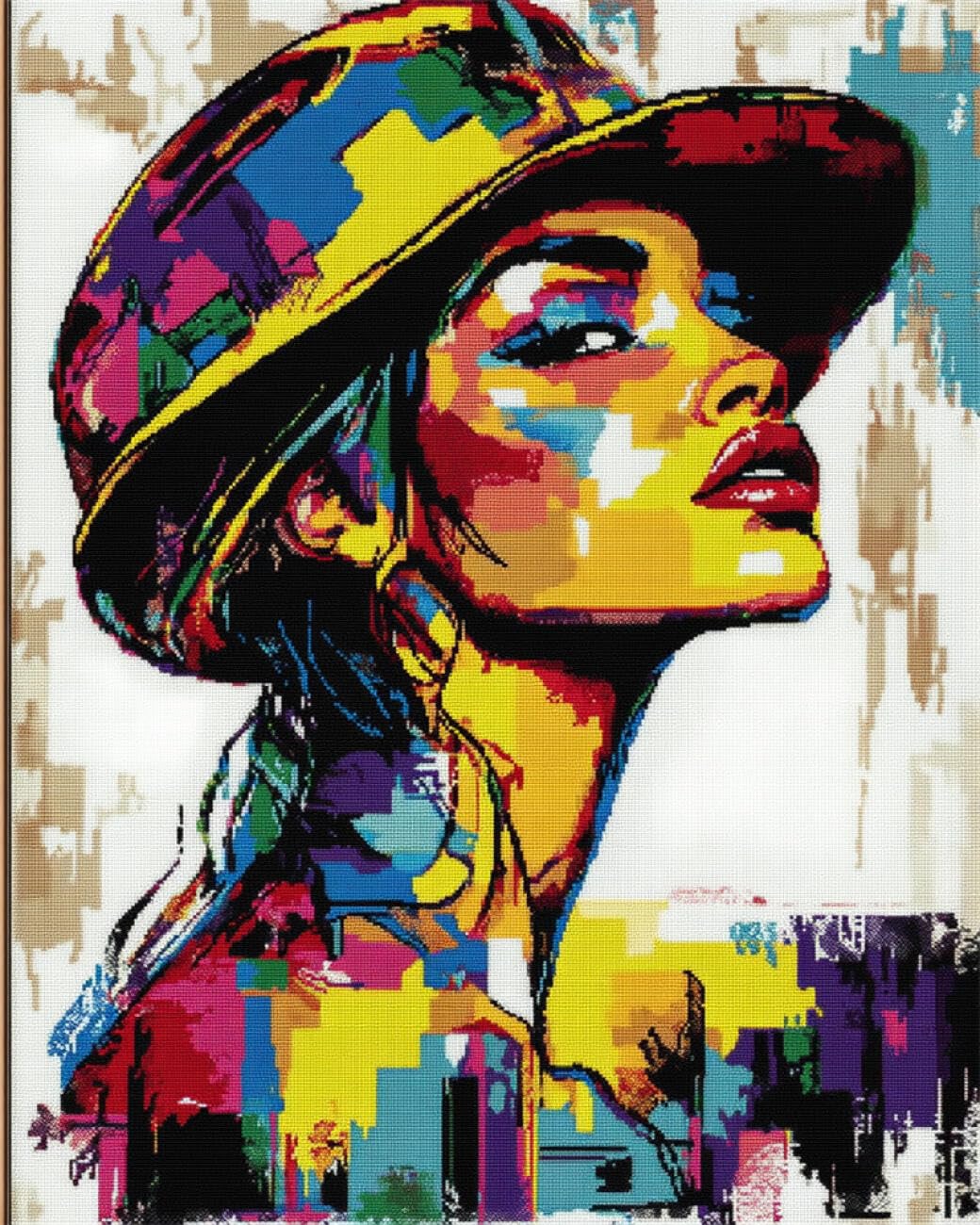 RKFLGEW 14CT Pre Printed Cross Stitch Kits Watercolor Portrait of A Woman Needlepoint Counted Kits Embroidery Set Arts and Crafts for Home Decor 40x50cm