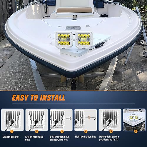 Miniatura 6 de Nilight Luces de navegación LED marinas, 2 unidades, 3 pulgadas, combo de inundación de puntos blancos, ponton, barco, cubierta, muelle, para pesca