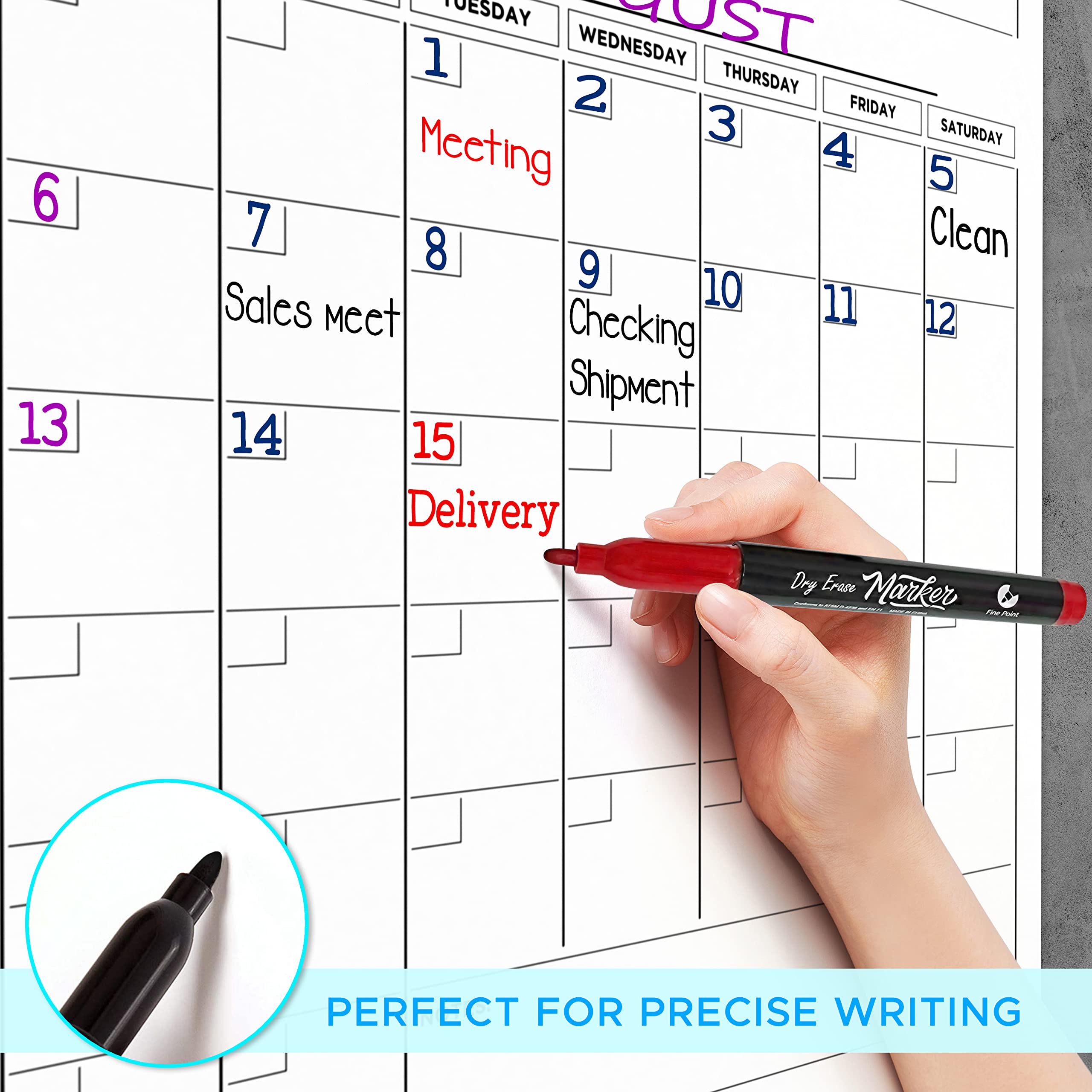 Grande calendario da parete cancellabile a secco 91,4 x 121,9 cm, calendario da parete 2024 annuale mensile, include 6 pennarelli, cancellino e nastro di montaggio