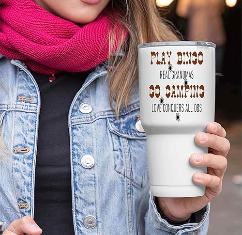 Miniatura 3 de Novelty Gift Funny Grandma Mom Gift for Mothers Day, Excellent Go Camping Not Bingo Present - Men & Women - Real Dadas 30 Oz White Stainless Steel
