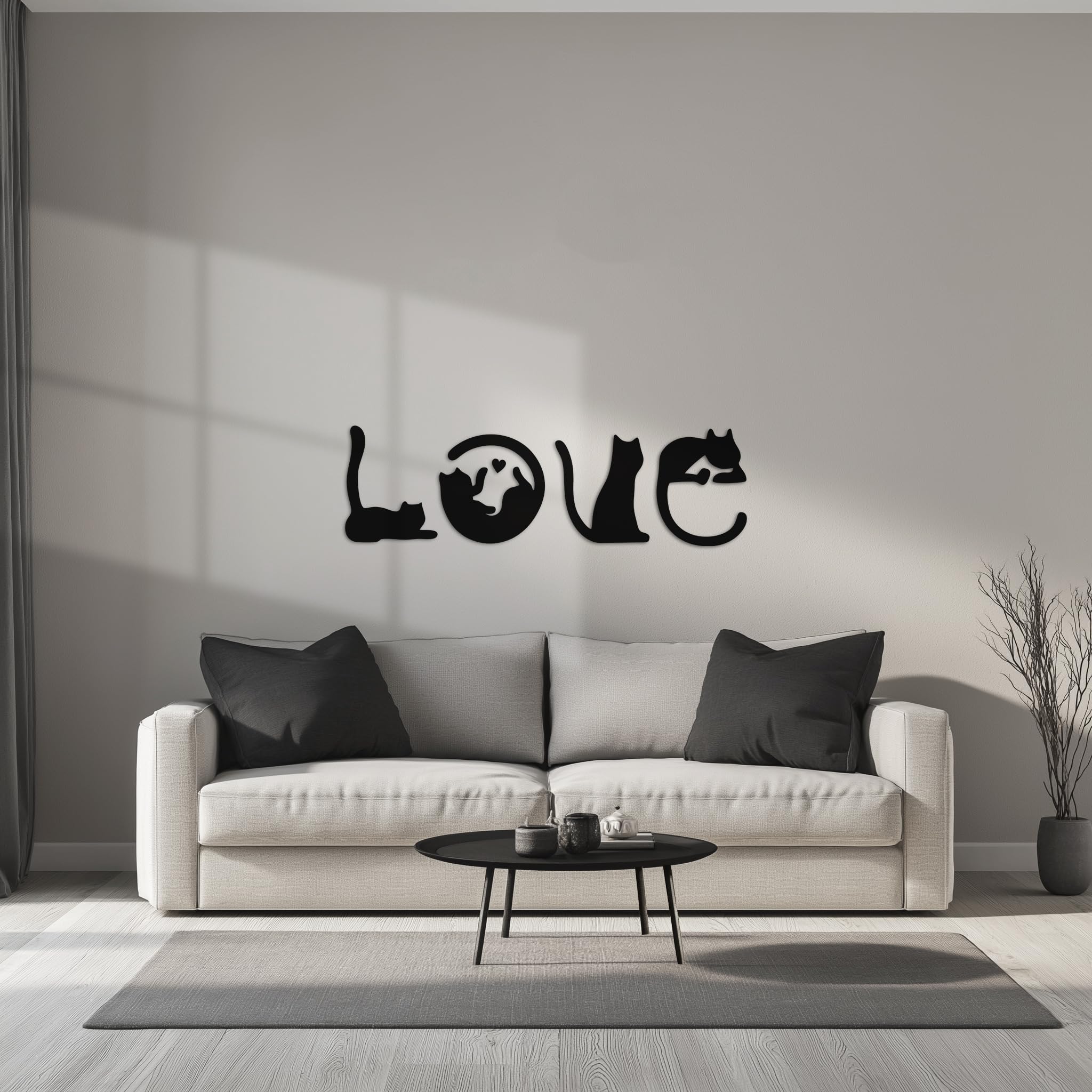4 piezas de decoración de pared de gato negro, arte de pared con temática de amor para sala de estar, dormitorio, cocina, decoración de pared de madera para amantes de los gatos 3