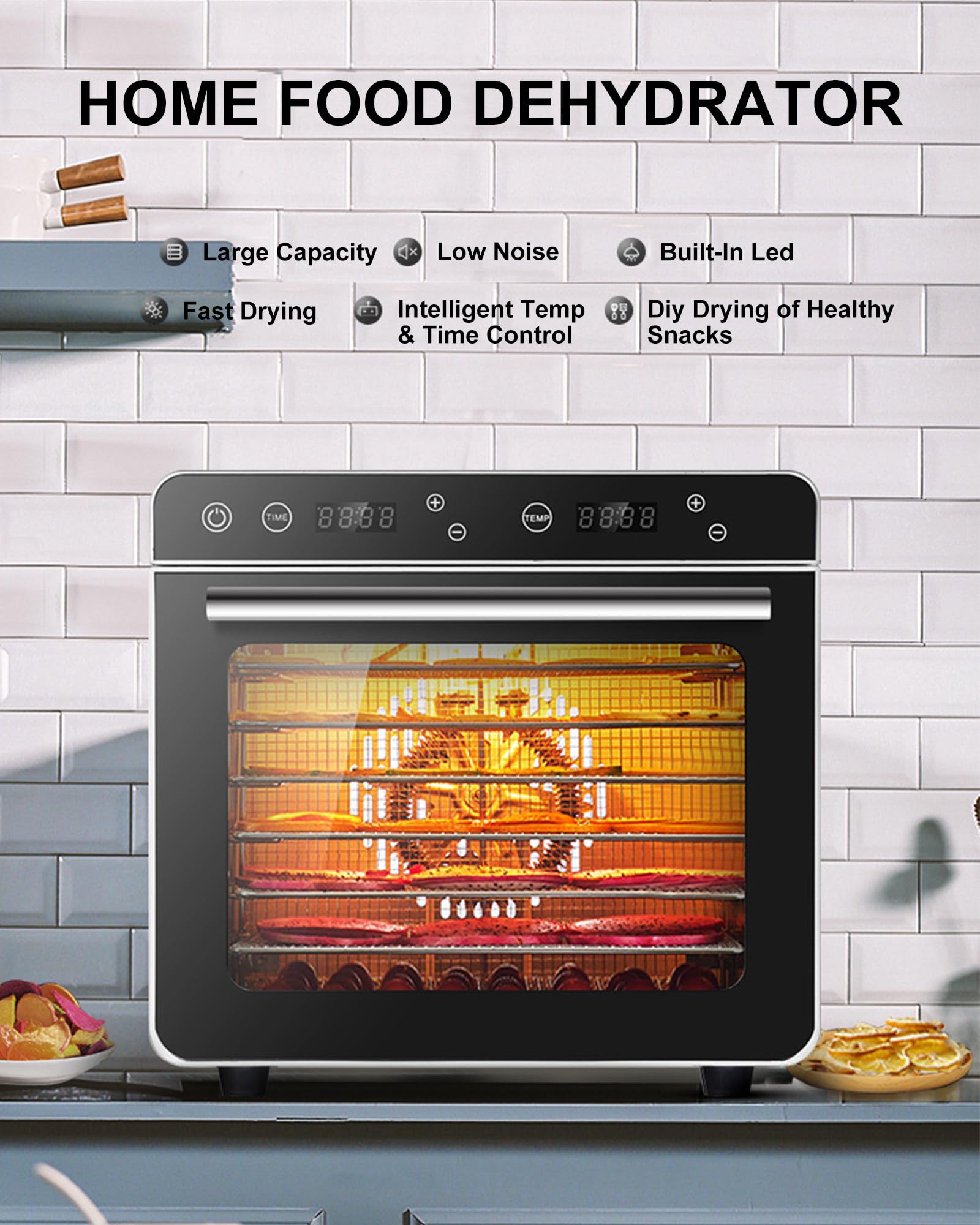 Essiccatore Per Frutta, Timer Digitale Regolabile E Controllo Della Temperatura | Essiccatore Per Carne Secca, Erbe, Carne, Manzo, Frutta E Verdure Essiccate,6Tray-220V