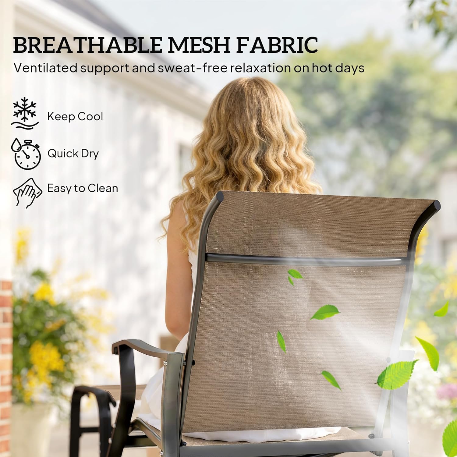 Outsunny Outdoor Glider Chair with Ottoman, Patio Glider Set with 24.4" High Back, 22" Wide Seat, 2-Piece Outdoor Lounge Set with All-Weather Breathable Mesh for Porch, Garden, Backyard, Tan