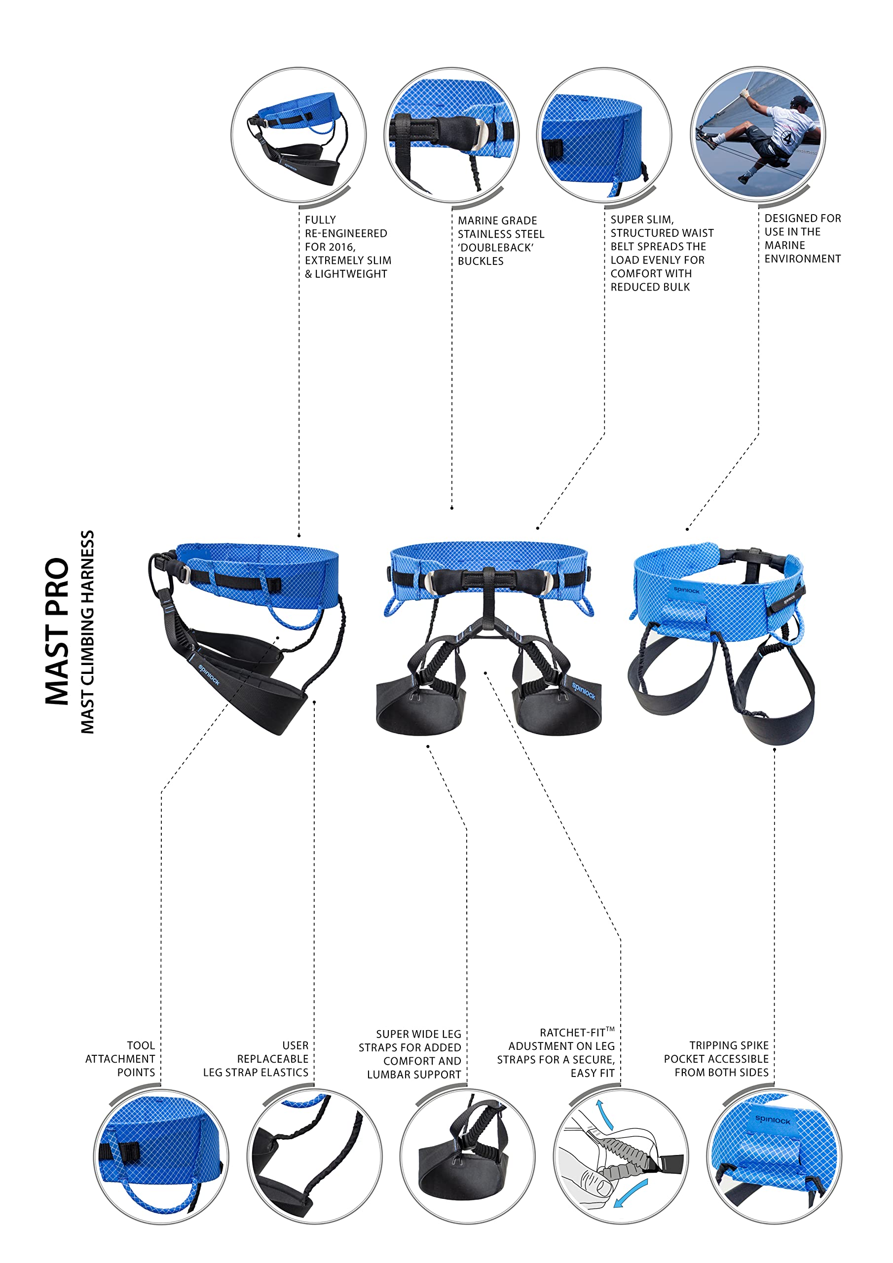 Spinlock Mast Pro Harness - Blau - Leichtgewicht - Vollständig 2016, Extrem leichtes Minimal-Design
