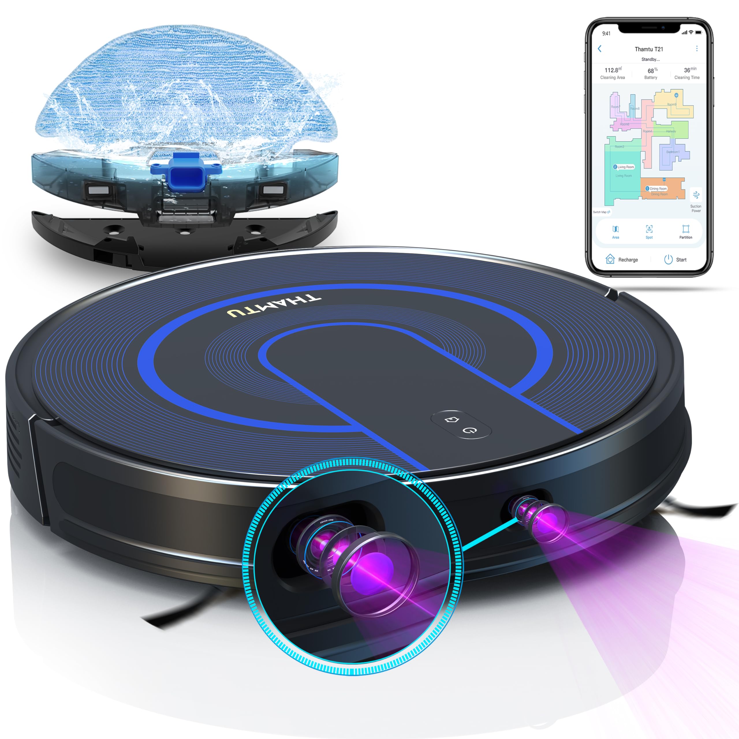 Thamtu T21 MAX Robot Vacuum with Mopping Function, LIDAR Navigation ...