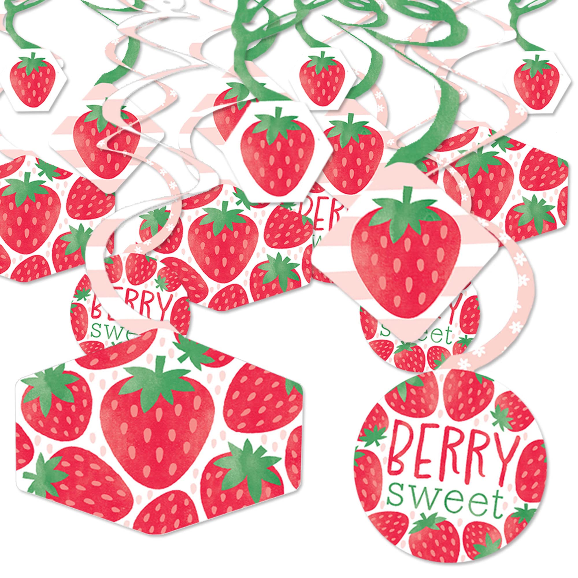 Big Dot of Happiness Berry Sweet Strawberry - Fruit Themed Birthday Party or Baby Shower Hanging Decor - Party Decoration Swirls - Set of 40
