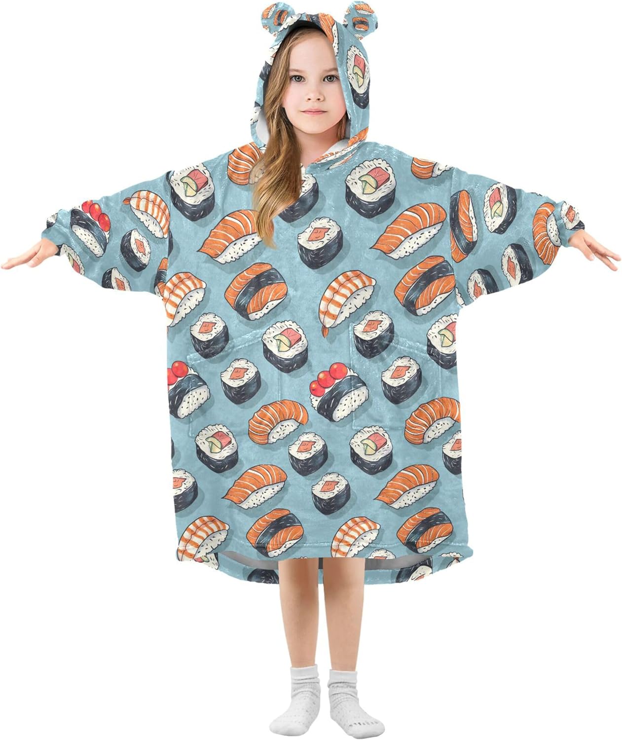 Sushi Food Kids Wearable Blanket Hoodie with Pocket and Sleeves for Toddlers, Cute Hoodies Girls Boys B0403695