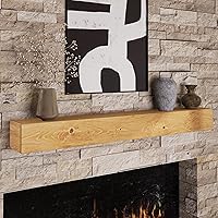 FunMemories 60" Handcrafted Floating Fireplace Mantel Shelf - Solid Spruce Wood Farmhouse Wall Mount Natural Finish