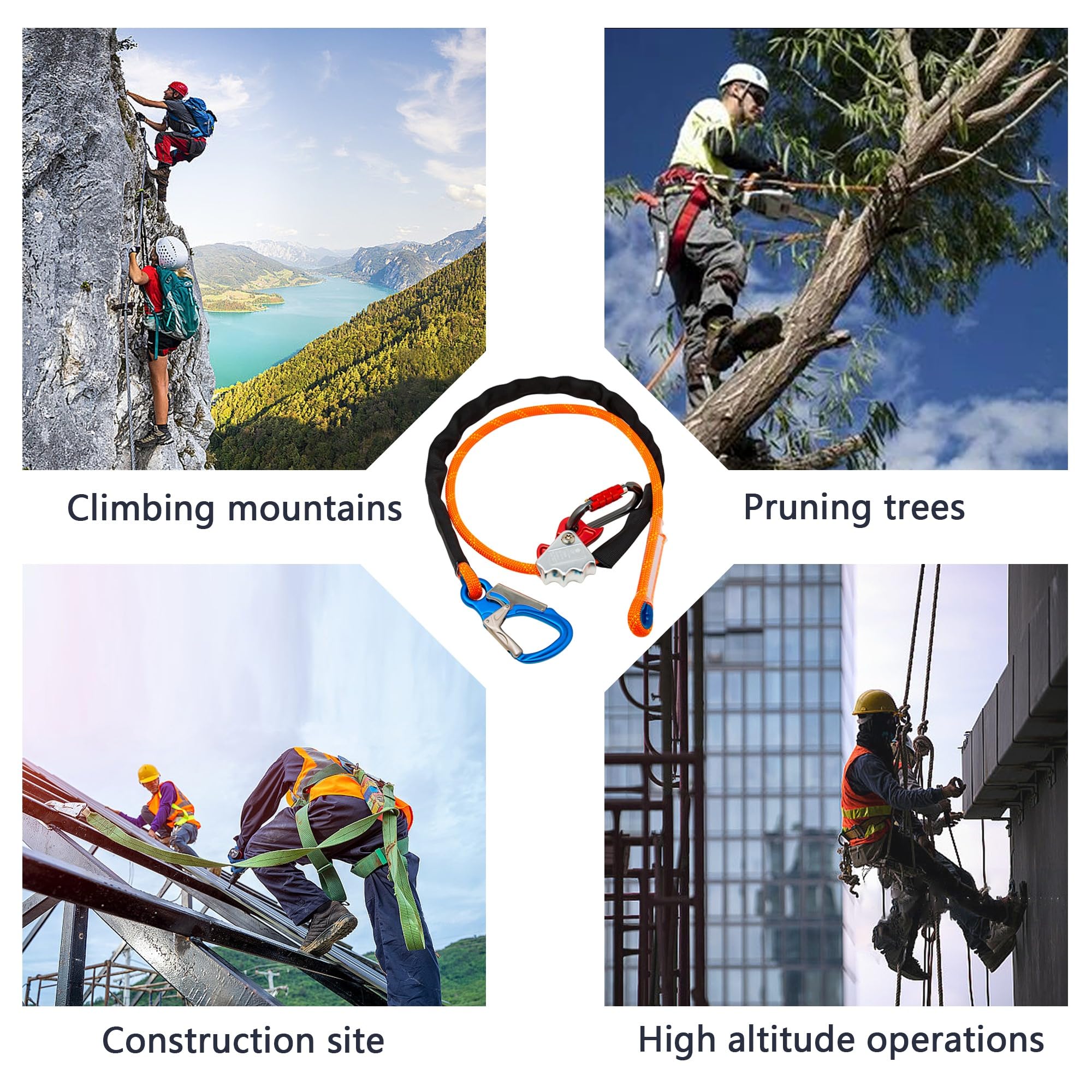 Lanyard de sécurité d'escalade,3m,Matériel en alliage d'aluminium,Corde de protection contre la chute avec couverture protectrice tissée,Tailler les arbres,Construction à haute altitude,EN358, CE