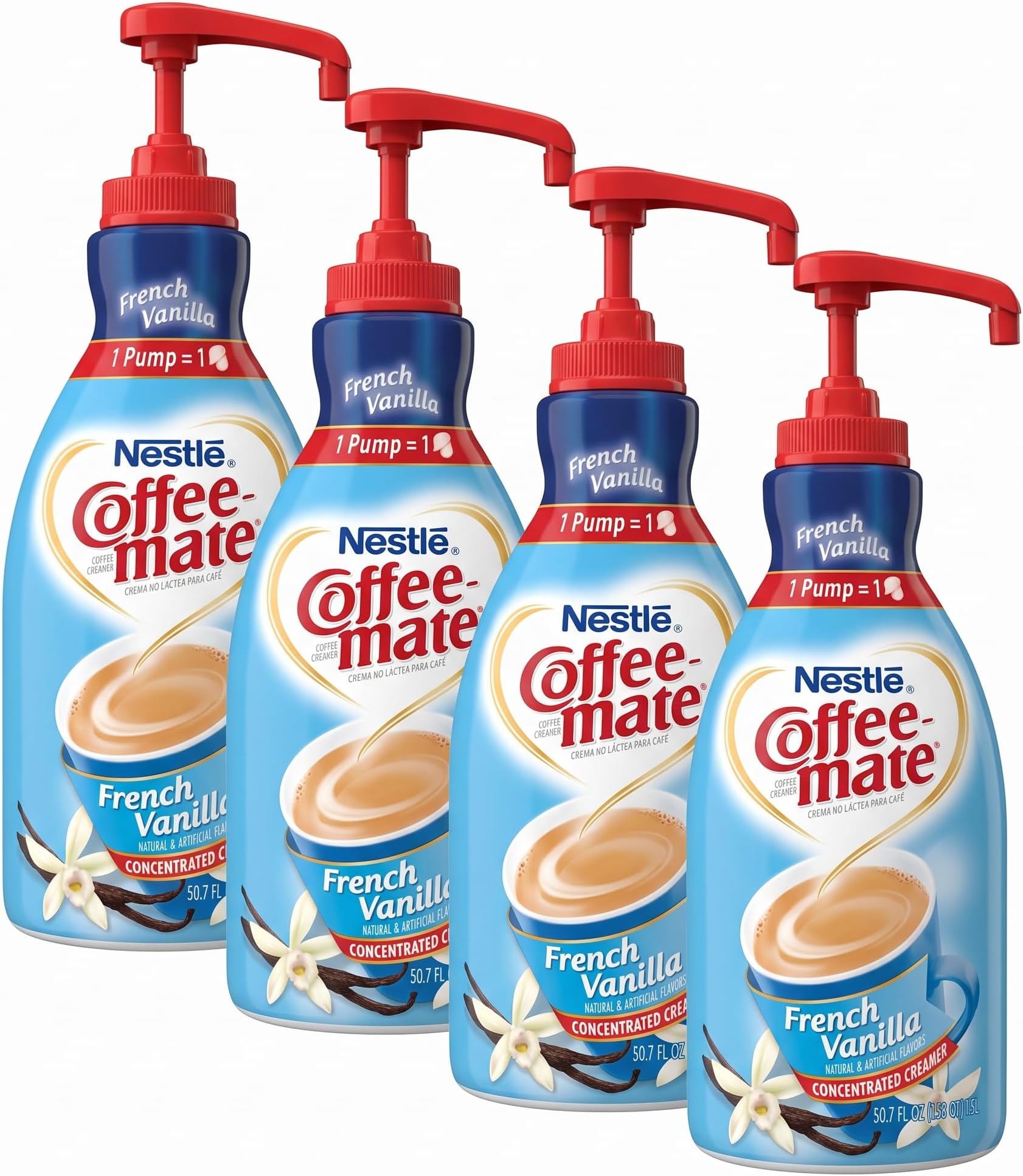 Nestle Coffee Mate Coffee Creamer, French Vanilla, Concentrated Liquid Pump Bottle, Non Dairy, No Refrigeration, 50.7 oz (Pack of 4)