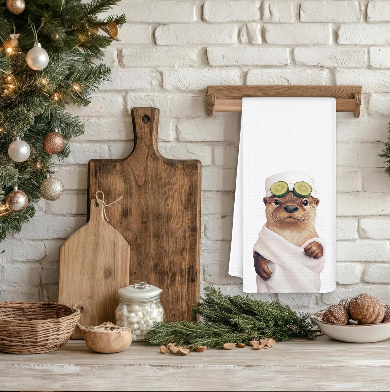 Funny Cucumber Otter Bathroom Hand Towels, Sea Otter Gifts Decorative Hand Towels for Bathroom Washroom, Kids Hand Towel, Otter Gifts for Otter Lovers, 16x24 Inch - Image 4