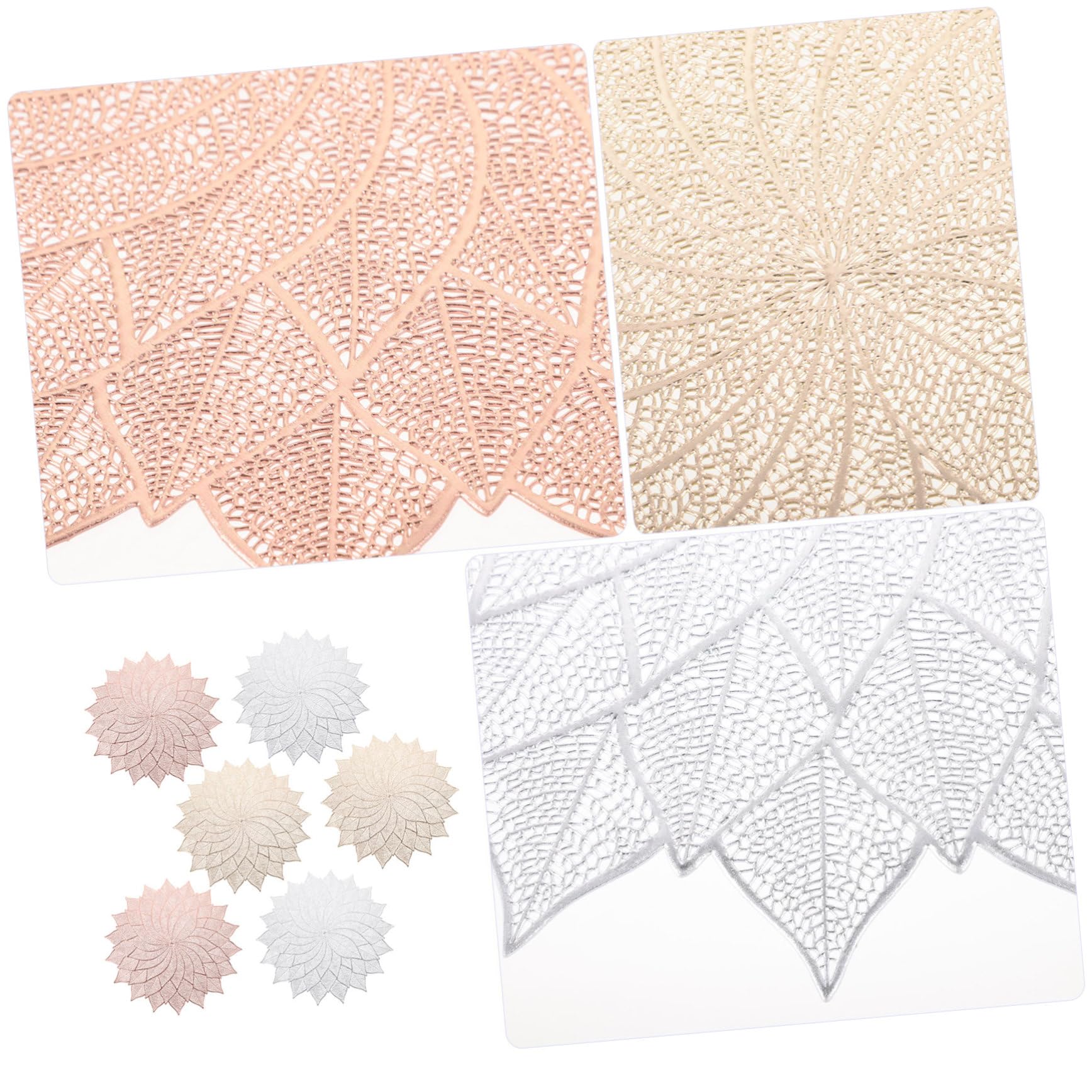 SOLUSTRE Tovagliette Rotonde in PVC Decorazione Traforata, Set da 6 Pezzi, Isolamento Termico, per Feste e Pranzi
