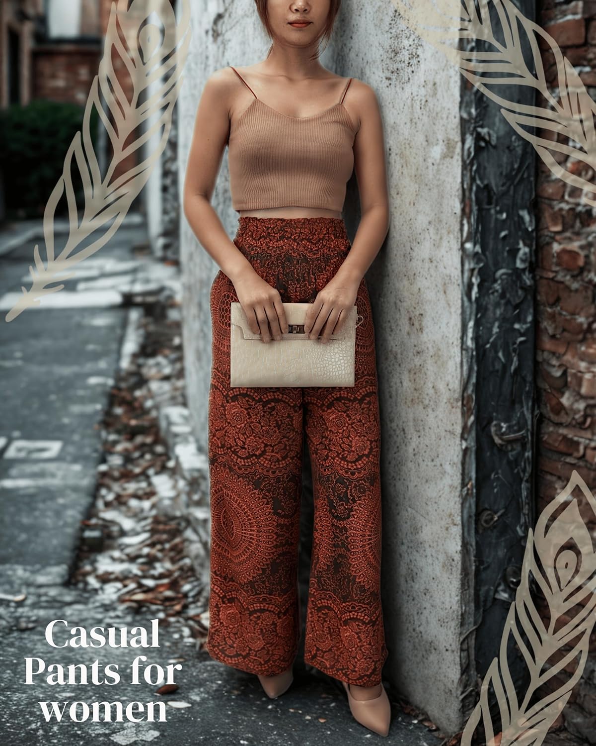 Boho Pants Palazzo Pants for Women with Pockets| Wide Leg high Waisted Flowy Pants for Women | Summer, Cruise, Vacation - Image 3