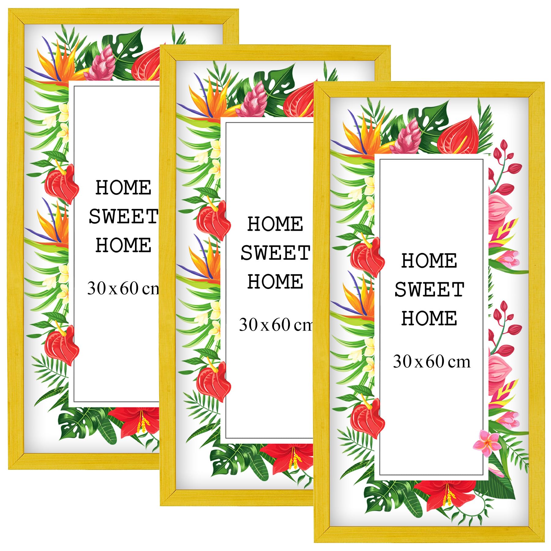MG Design Set of 3 Wooden Picture Frame 12x24 inch (30x60 cm), Yellow Real Wood Frame with Acrylic Glass, Vertical & Horizontal Hanging – for Photos, Posters, Certificates, Puzzles — image 1
