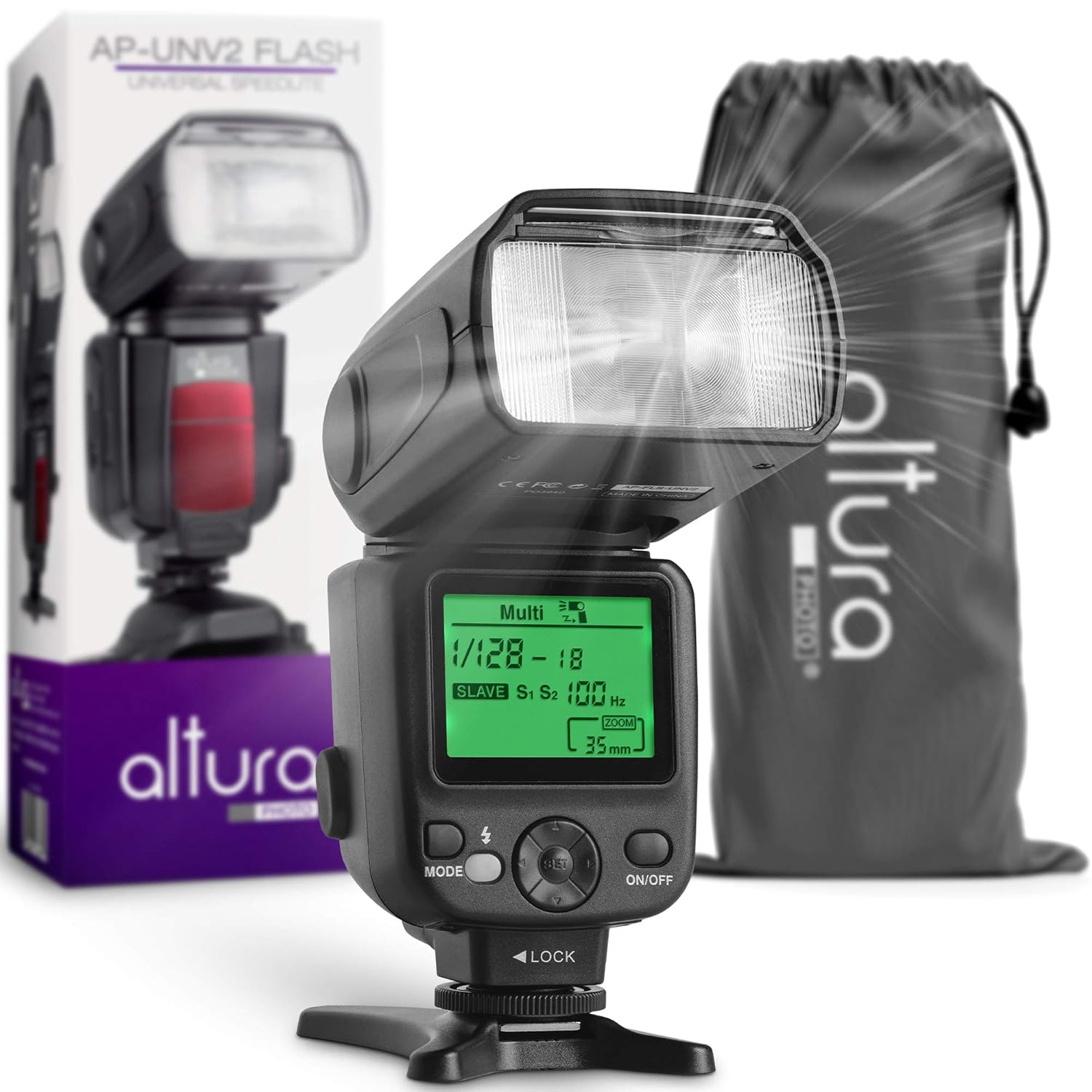 Altura Photo APUNV2 Camera Flash Light Speedlite with LCD Display for