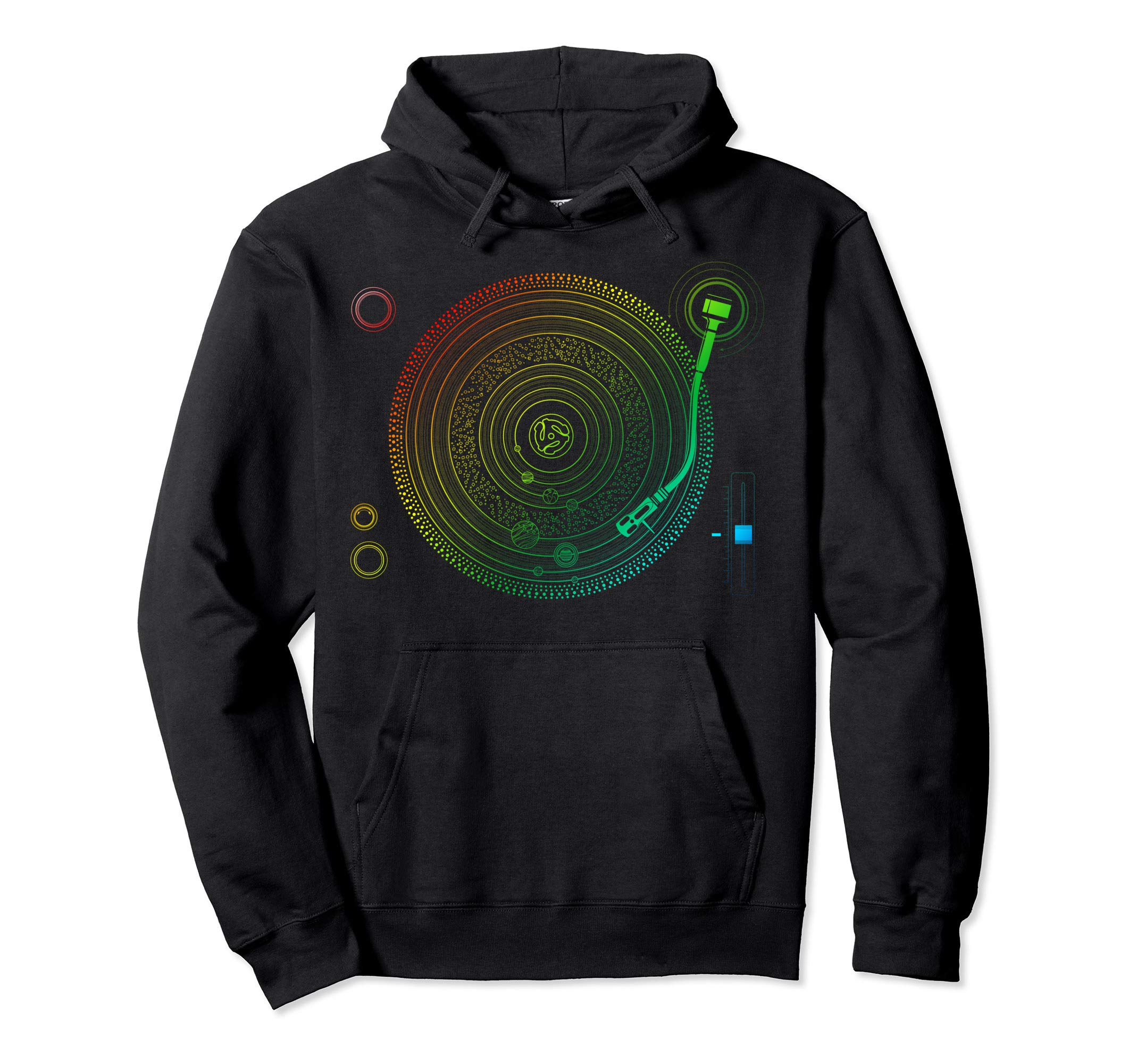 Space DJ print - Solar System Retro Turntable EDM Pullover Hoodie, Black