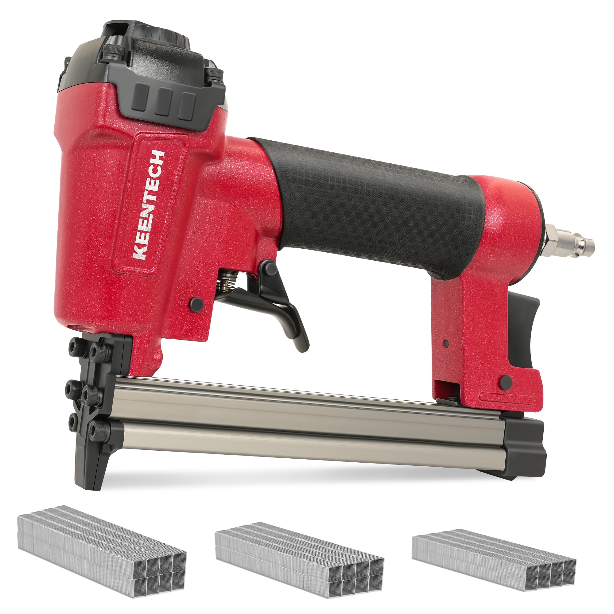 KEENTECH Pneumatic Staple Gun 22GA with 3765pcs 3/8" Crown Staple1/4-5/8"