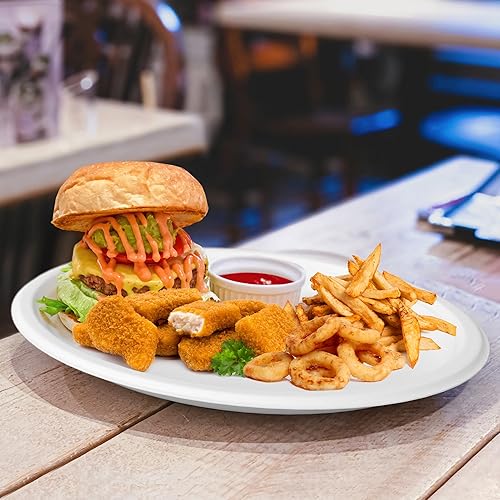 Miniatura 7 de Platos de papel ovalados desechables, paquete de 100 platos de papel grandes biodegradables de 12.5 pulgadas, platos de bagazo compostables