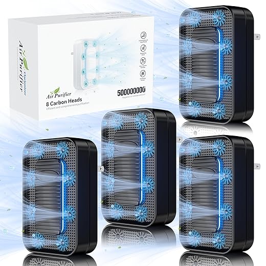 Air Ionizers for Home (4 Pack), 10 Times Efficiency Improvement, 99% Odor Eliminator for Pet Odors, Plug In Negative Ion Air Purifiers for Bedroom, Kitchen, Office - Dust, Smoke Smell (Brown)