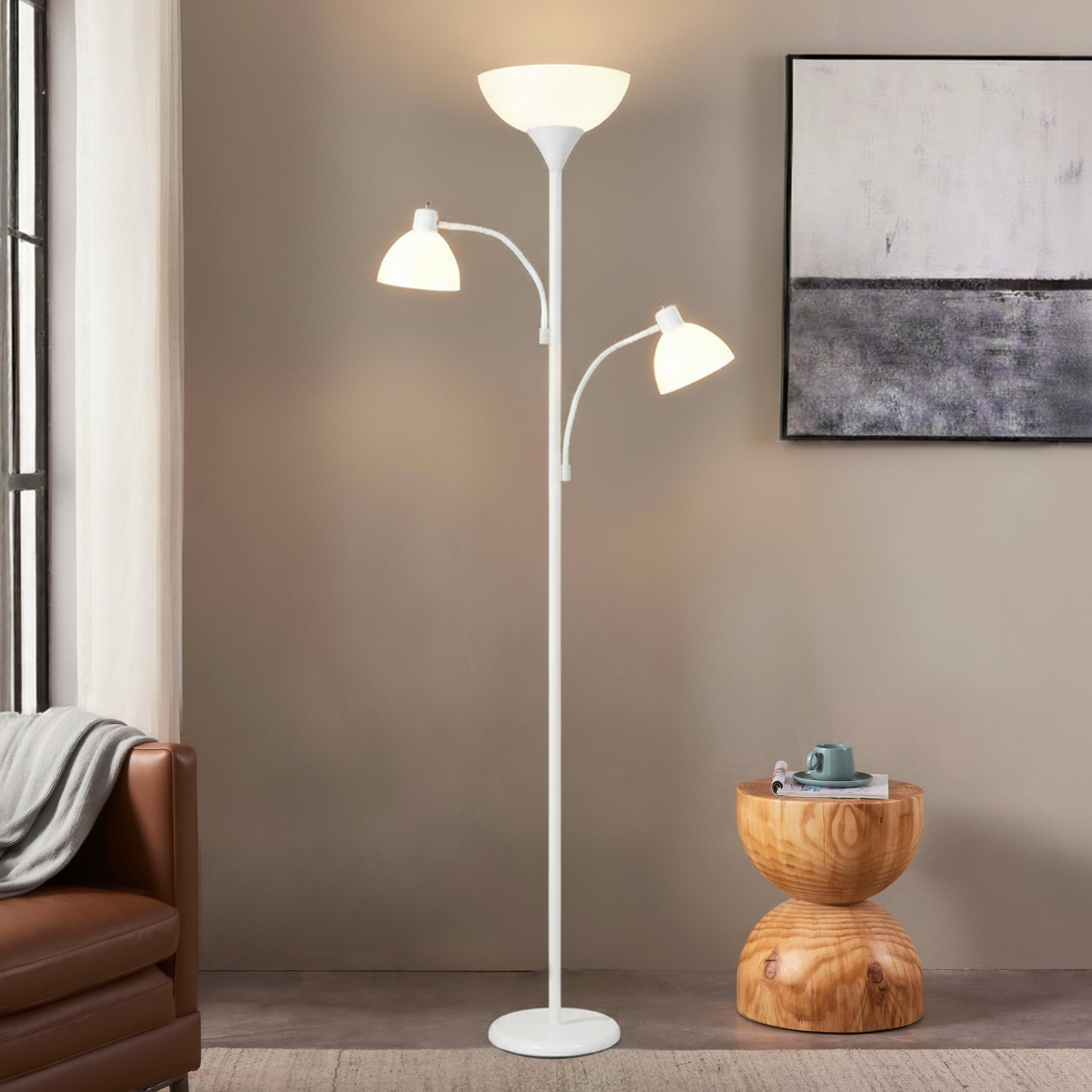 Sky Dome Double – High Brightness Torchiere Floor Lamp with 2 Reading Lights for Living Rooms, Bedrooms – Replace Halogen Standing Lamps with Efficient LED Office Lighting - Tall White Pole