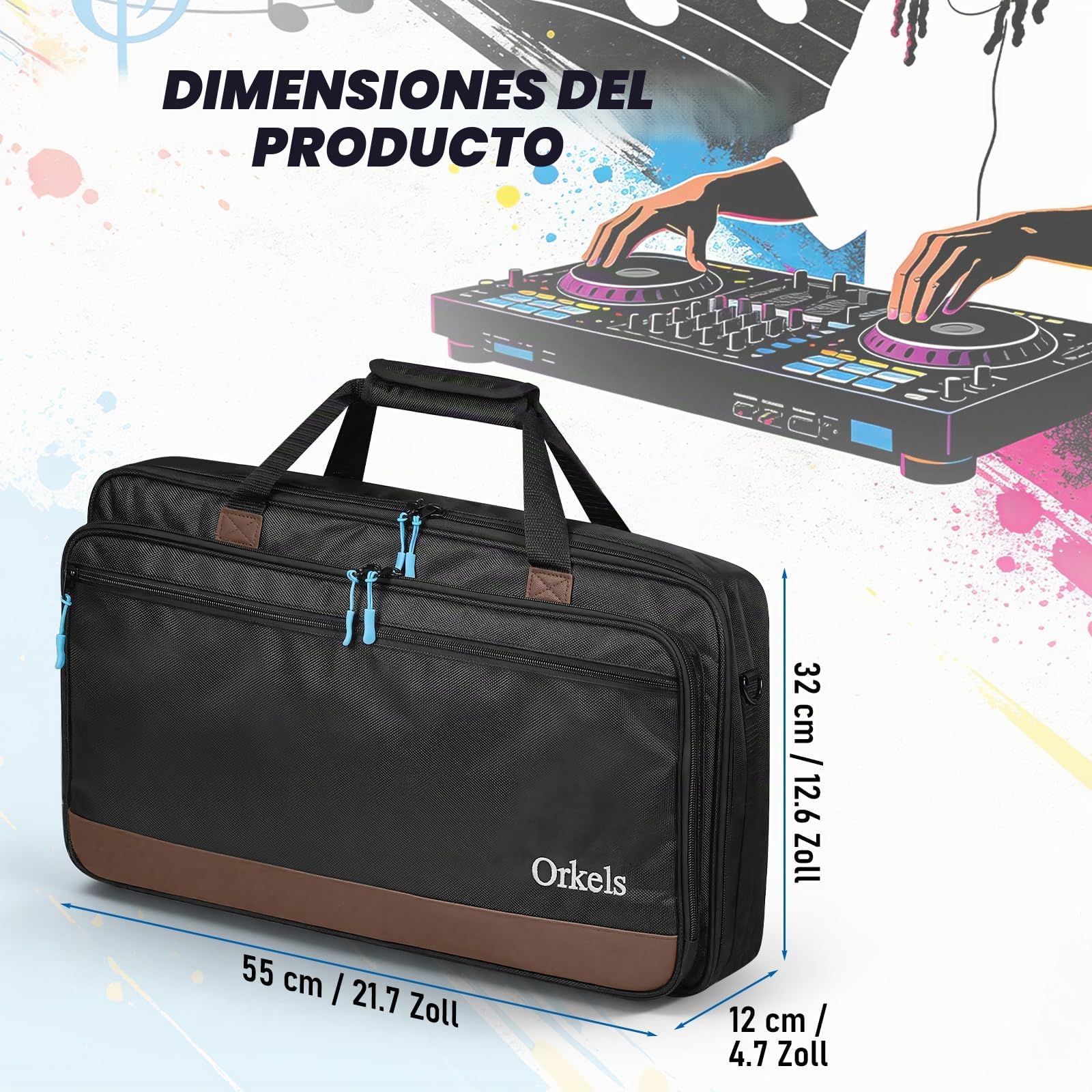 SUNDOY Bolsa de Transporte para DJ Compatible con Pioneer/Numark/Hercules, Estuche de Transporte a Prueba de Golpes con Correa para el Hombro y Compartimentos para Accesorios, Negro, 55x32x12-CM
