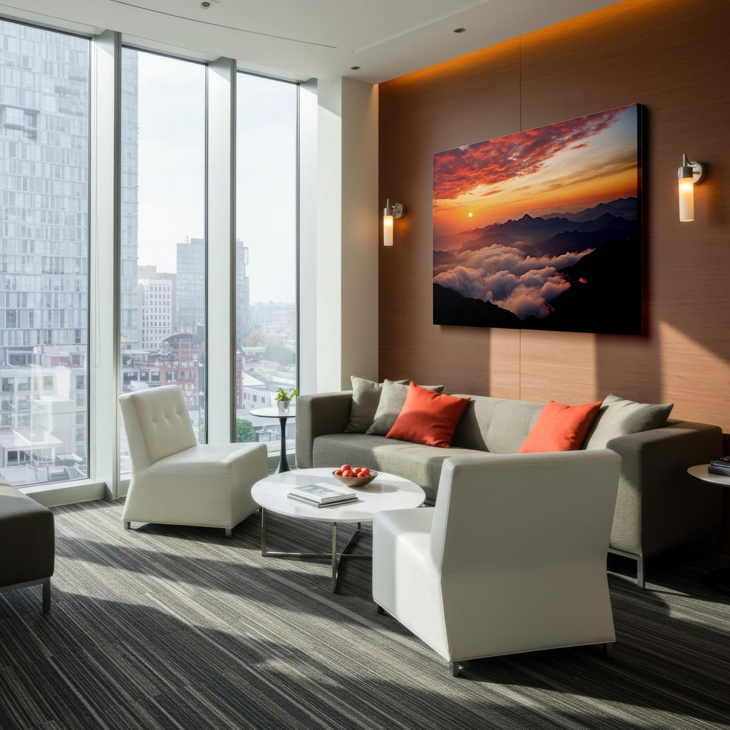 Canvas for Living room. Awakening Peaks - A Vivid Sunrise Embrace Over Misty Mountain Majesty, 27 x 18 inch Canvas Wall Art - Contemporary Masterpieces - Modern Home Decor