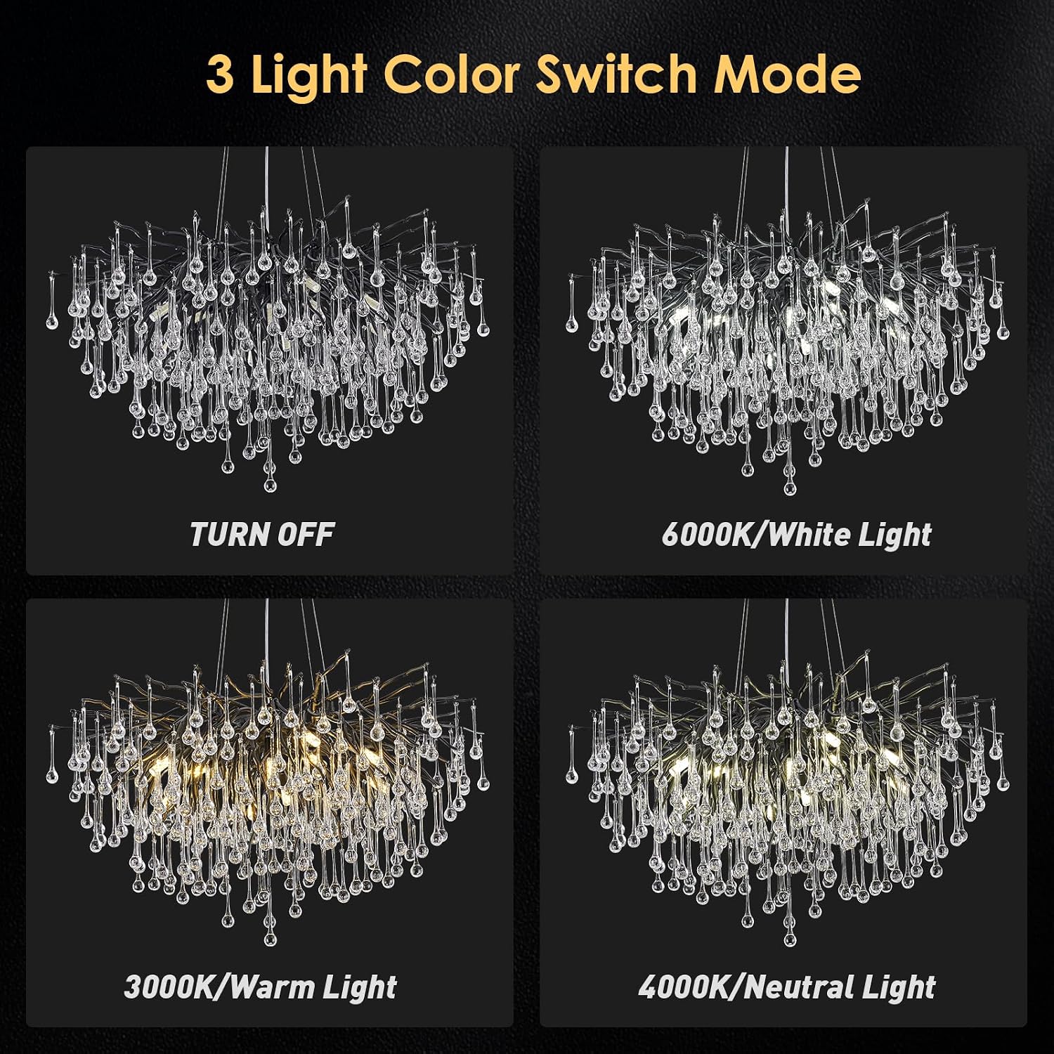 23.6in Black Crystal Chandelier, Modern Tree Branch Chandeliers for Dining Room, 8-Light Farmhouse Chandelier Light Fixture for Living Room,Kitchen Island Foyer