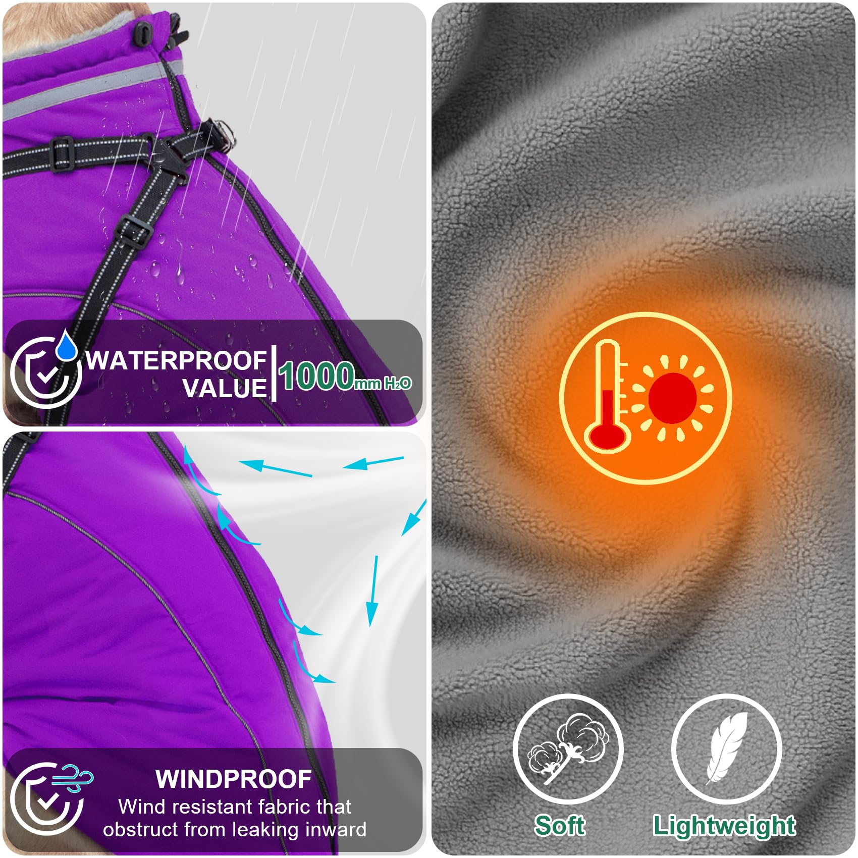 Fragralley Abrigo impermeable para perro con arnés integrado, chaqueta acolchada cálida con forro polar, parka reflectante ajustable resistente al viento para perros pequeños, medianos y grandes