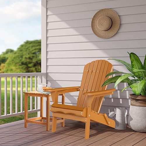 Miniatura 7 de Silla Adirondack plegable de madera para exteriores con respaldo y tabla de asiento premontados, muebles de acento para patio, jardín, porche,