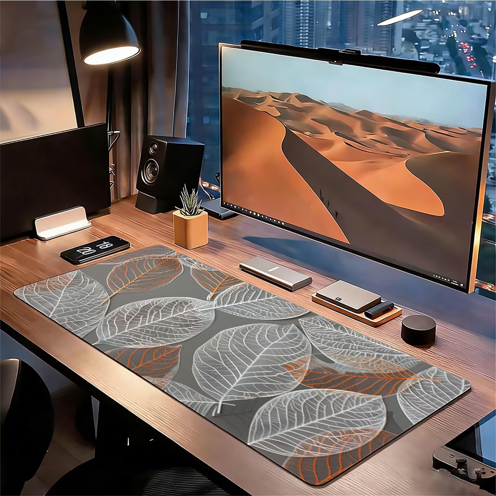 Podkładka pod mysz XXL szara 900 x 400 x 3 mm antypoślizgowa gumowa podkładka pod mysz liście dla graczy dokładność kompatybilna z wszystkimi myszami, miękka powłoka wodoodporna ochrona biura do