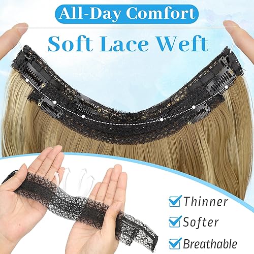 Miniatura 10 de KooKaStyle Extensiones de cabello sintético con alambre invisible, largas, onduladas en capas, con alambre transparente, tamaño ajustable, 6 clips