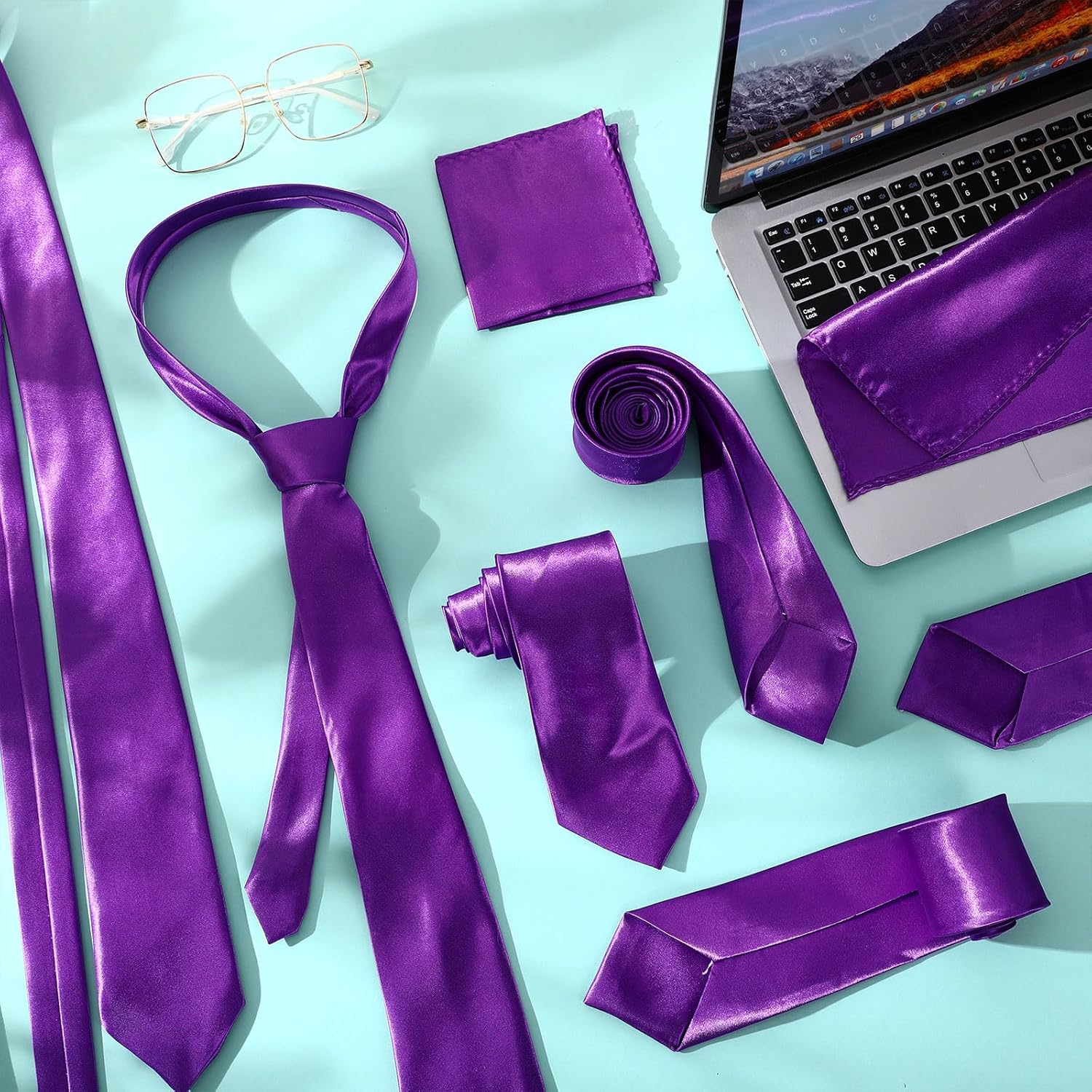 Zhanmai 24 Pcs Men's Ties and Pocket Square Set Bulk Solid Color Tie Handkerchief Satin Business Formal Necktie for Wedding - Image 5