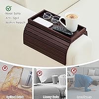 Vista 2 de GEHE Bandeja de Brazo de Sofá de Bambú, Mesa Lateral Plegable para Brazo de Sofá, Mesas de Reposabrazos Anticaídas con Portavasos para Aperitivos