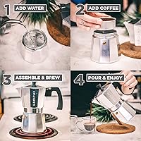 Vista 6 de Grosche Milano Cafetera moca espresso para estufa, de 9 tazas/15.2 onzas, cafetera cubana, greca, italiana, percoladora, plateado