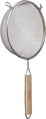 Winco Colador, 6.25 pulgadas de diámetro, malla doble fina, mediano, estaño, marrón