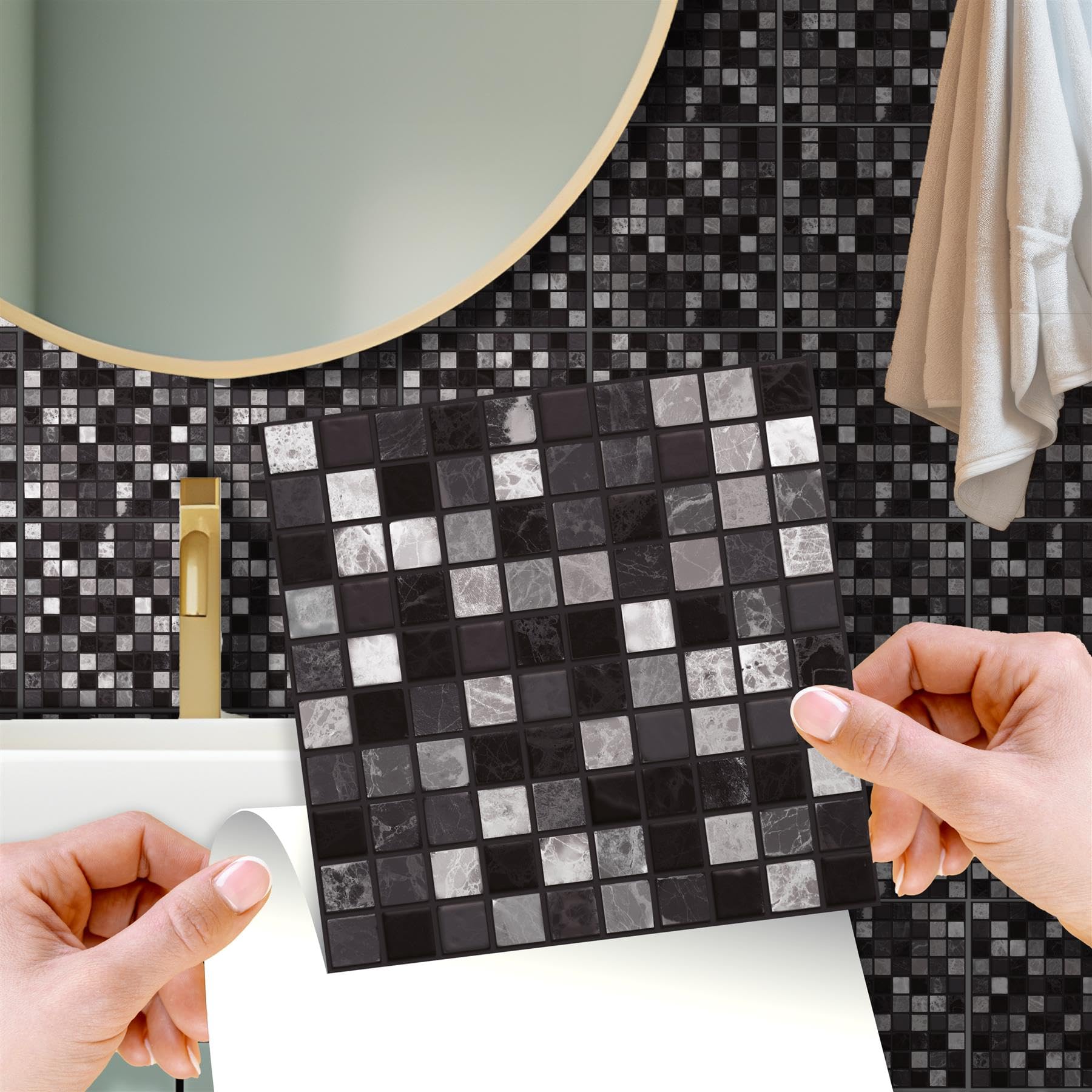 Walplus Marquina Metallic Black And White Peel And Stick Wall Tiles Sticker24Pcs Self Adhesive Stick On Tiles For Kitchen from B&Q