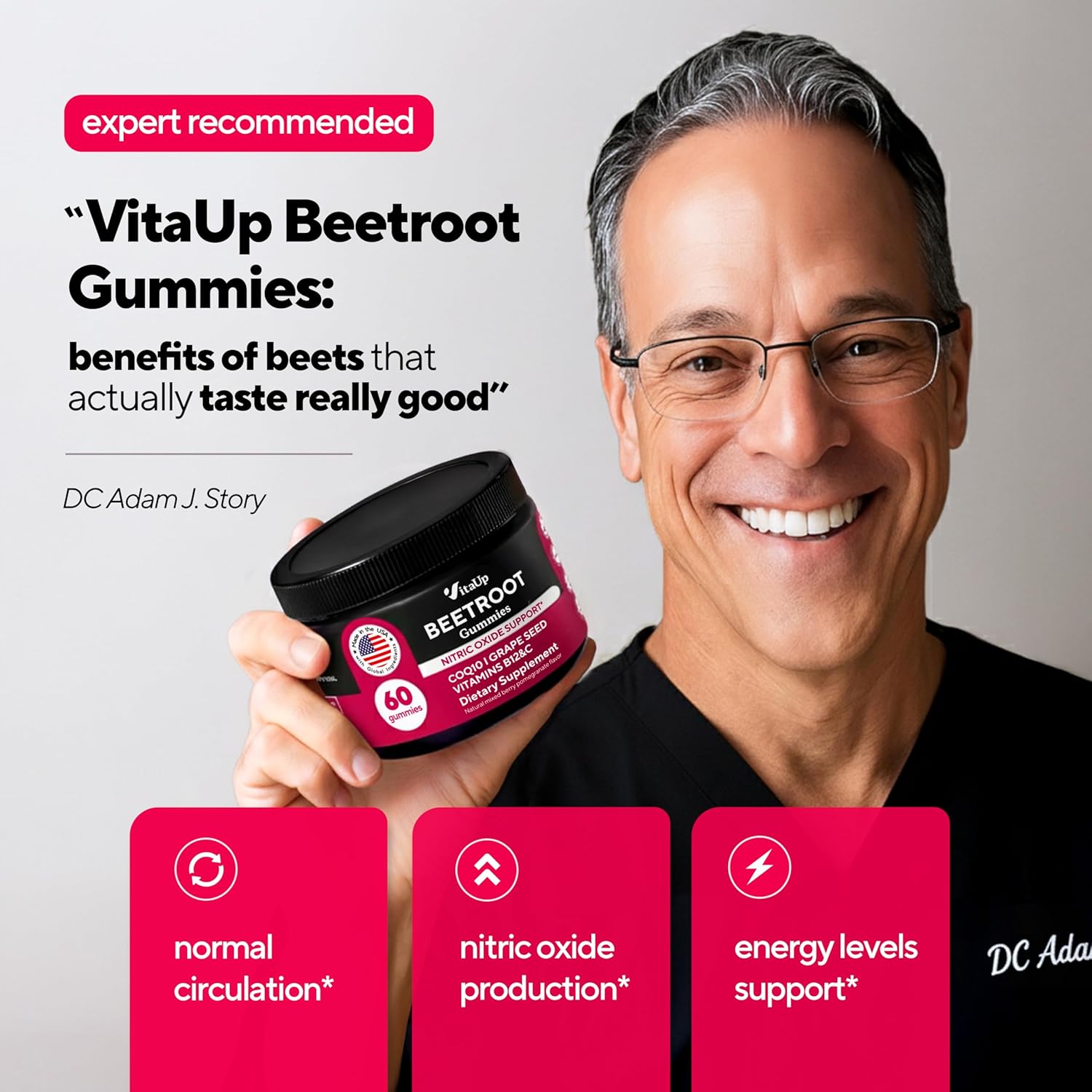 Beet Root Gummies – Beetroot Supplement with CoQ10, Grape Seed, Vitamin C, B12 & B3 – Nitric Oxide Gummies for Circulation Support – Beet Supplement for Energy & Immune Support – 60 Beets Chews - Image 3