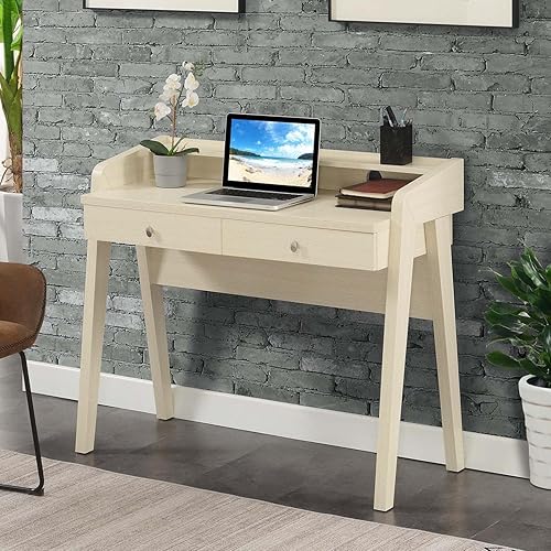 Miniatura 2 de Convenience Concepts Newport Deluxe - Escritorio de 2 cajones con estante, color marfil