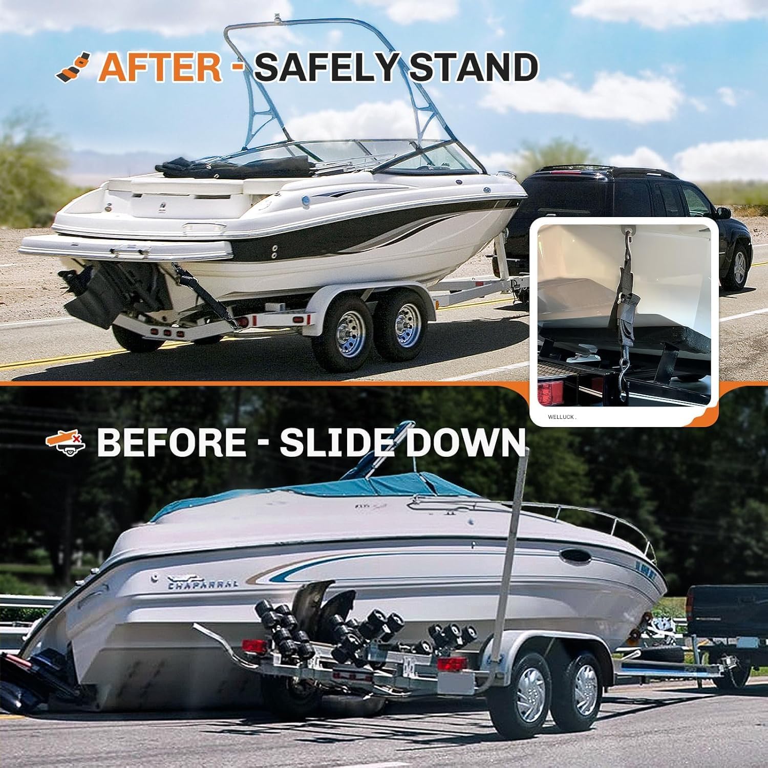 2PCs Boat Trailer Straps Premium Boat & Jet Ski Trailer Transom Tie Down Straps - Adjustable Marine Boat Trailer Strap via Quick Release Buckle - Boats Transom Straps & Watercraft Accessories