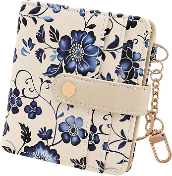 COOKOOKY Beige Blue flowers Wallet Women for Female Ladies Teen Girls Girly