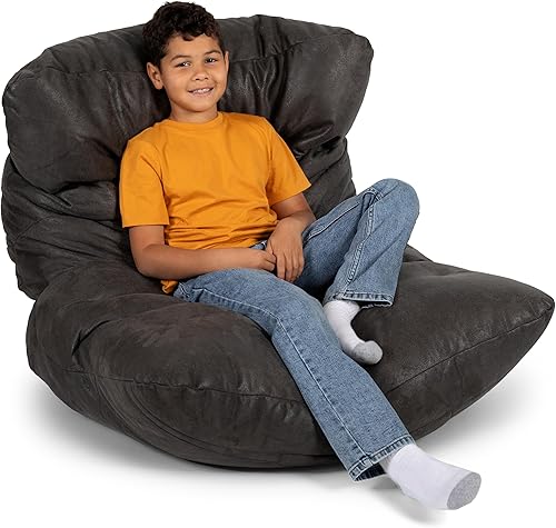 Miniatura 149 de Big Joe Roma - Puf para niños, sherpa de avena y rosa del desierto, gamuza vegana, 2 pies, ligero, recargable, asiento para niños Avena/Rosa del