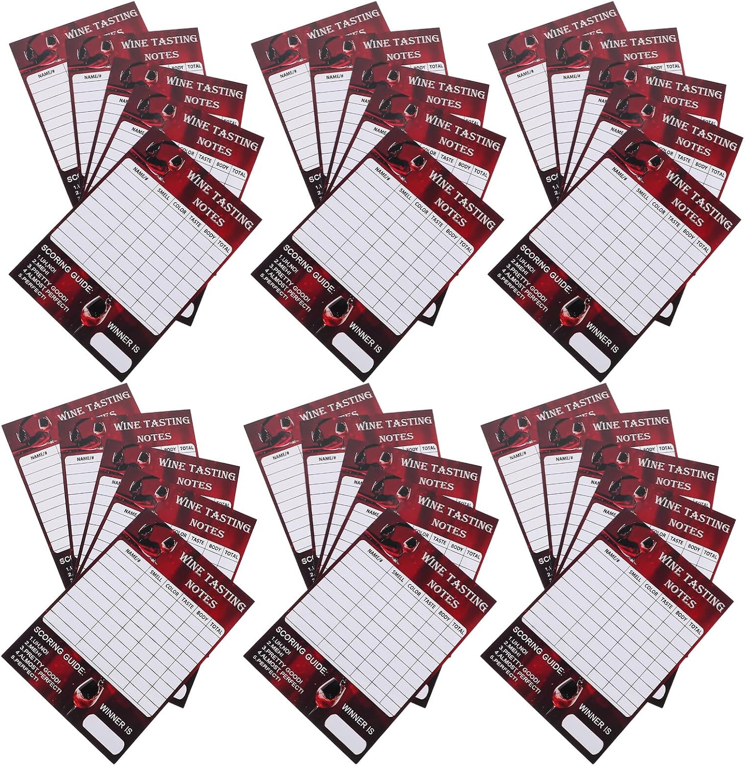 30pcs Wine Tasting Scorecards with Aroma Notes and Review Sections Red Paper Cards for Wine Events Blind Tastings
