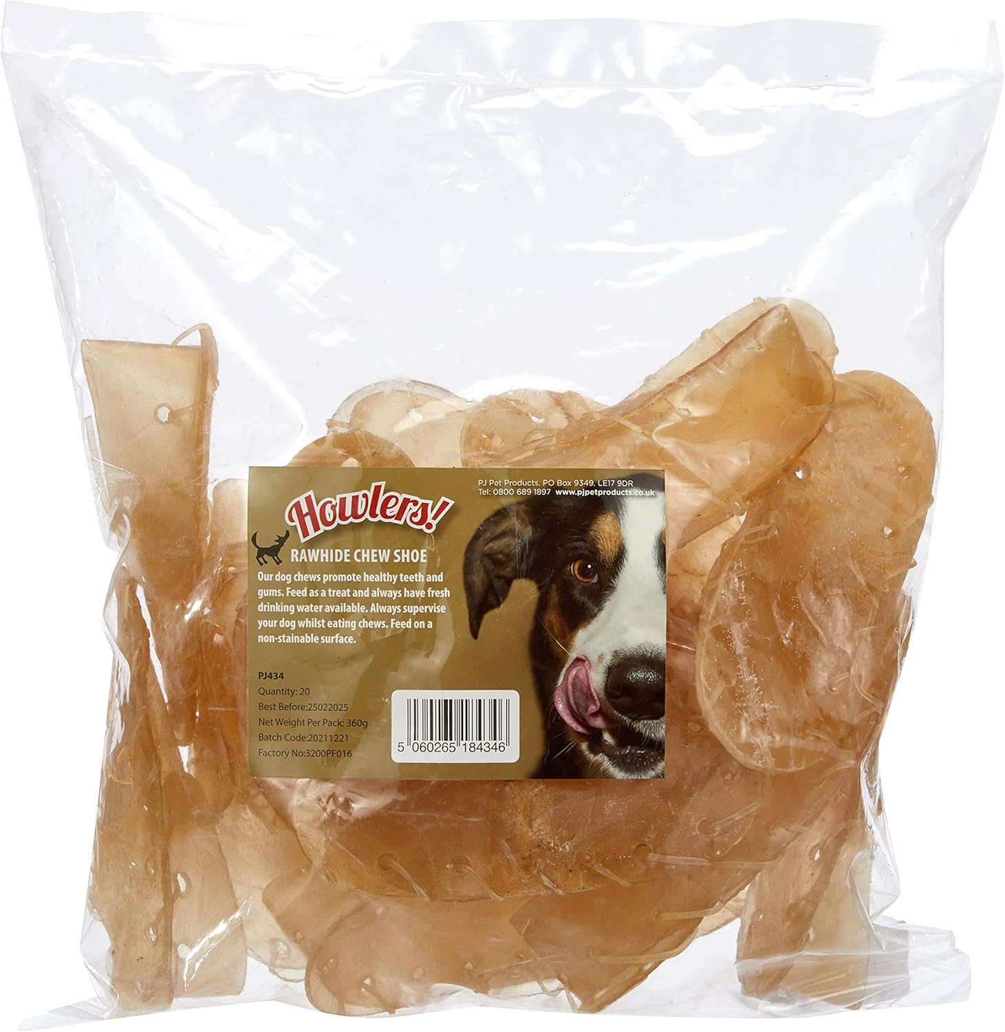 HOWLERS 12.5cm Pack of 20 Natural Rawhide Dog Chew Shoes Rawhide